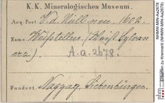 Etiketten zu Krennerit (NHMW-MIN-Aa2678)
